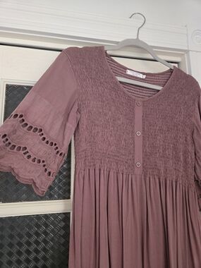 Smocked Button Front Dress in Dusty Rose